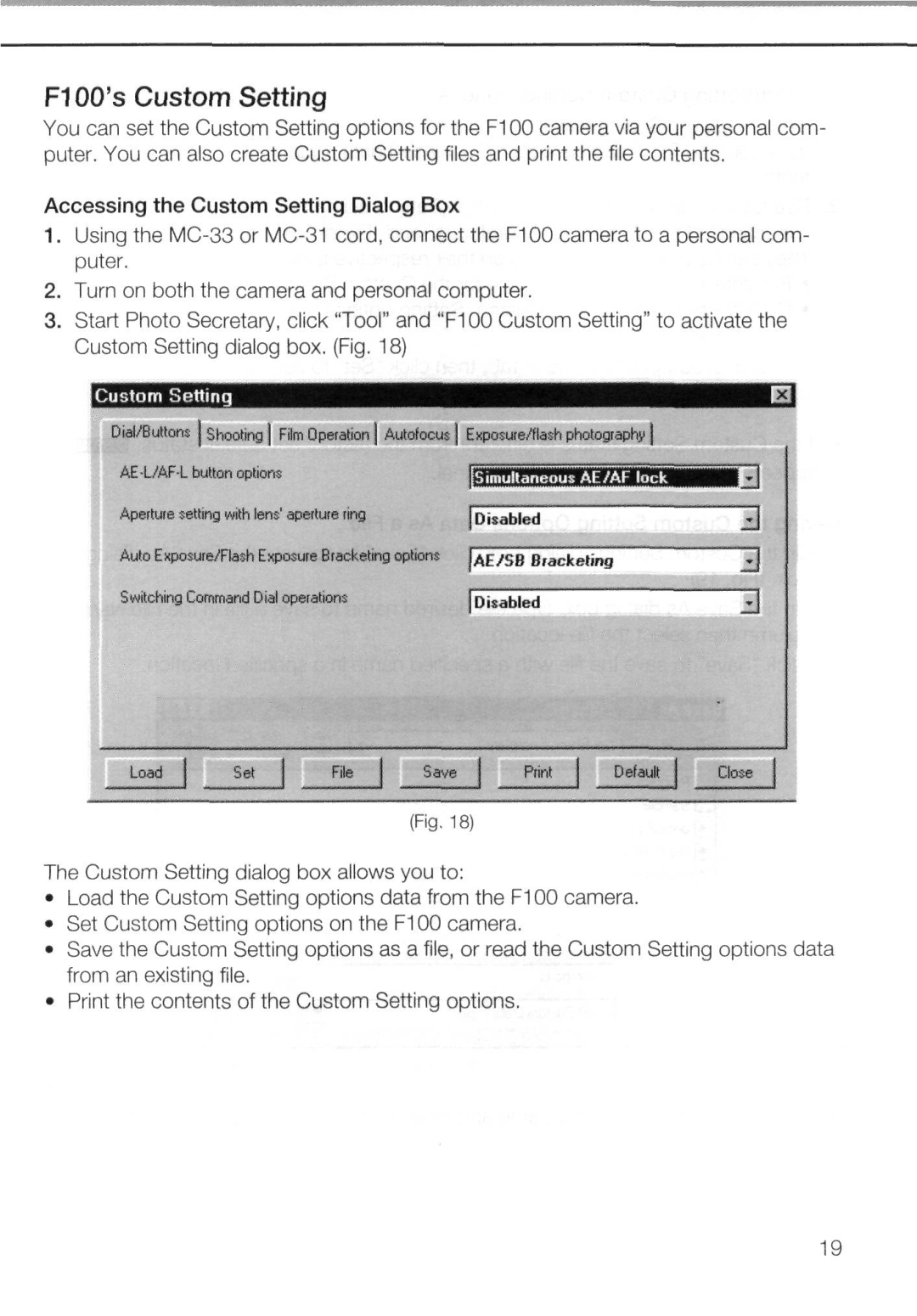 Nikon AC-2WE instruction manual FIOOs Custom Setting, Accessing the Custom Setting Dialog Box 