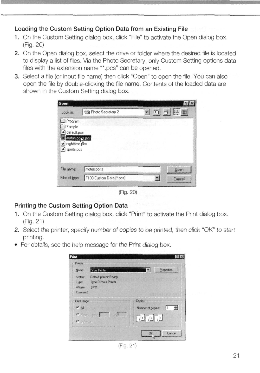 Nikon AC-2WE Loading the Custom Setting Option Data from an Existing File, Printing the Custom Setting Option Data 