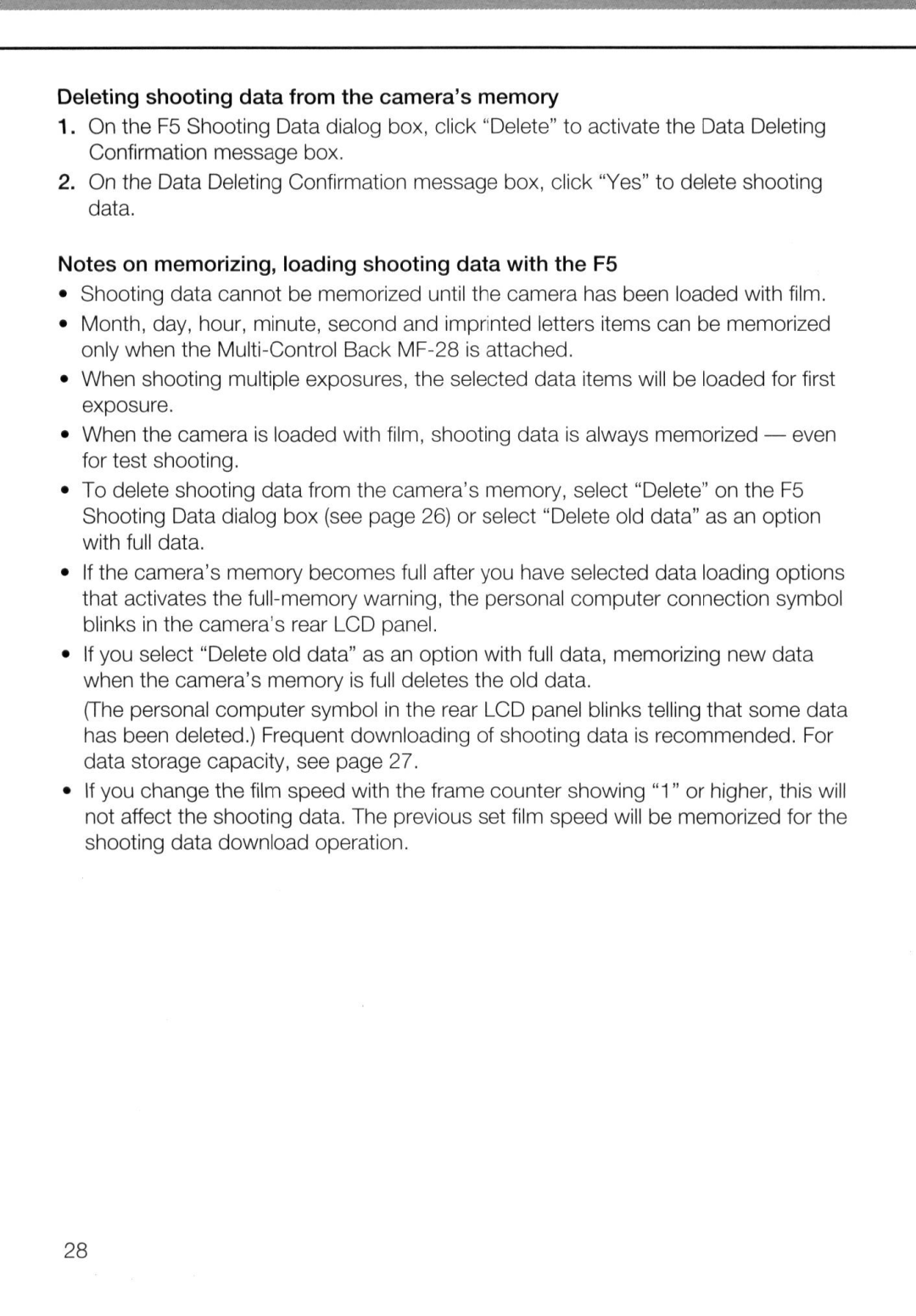 Nikon AC-2WE instruction manual Deleting shooting data from the cameras memory 