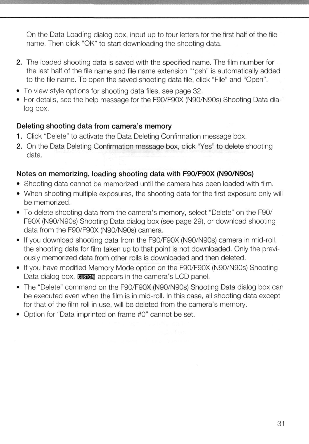 Nikon AC-2WE instruction manual Deleting shooting data from cameras memory 