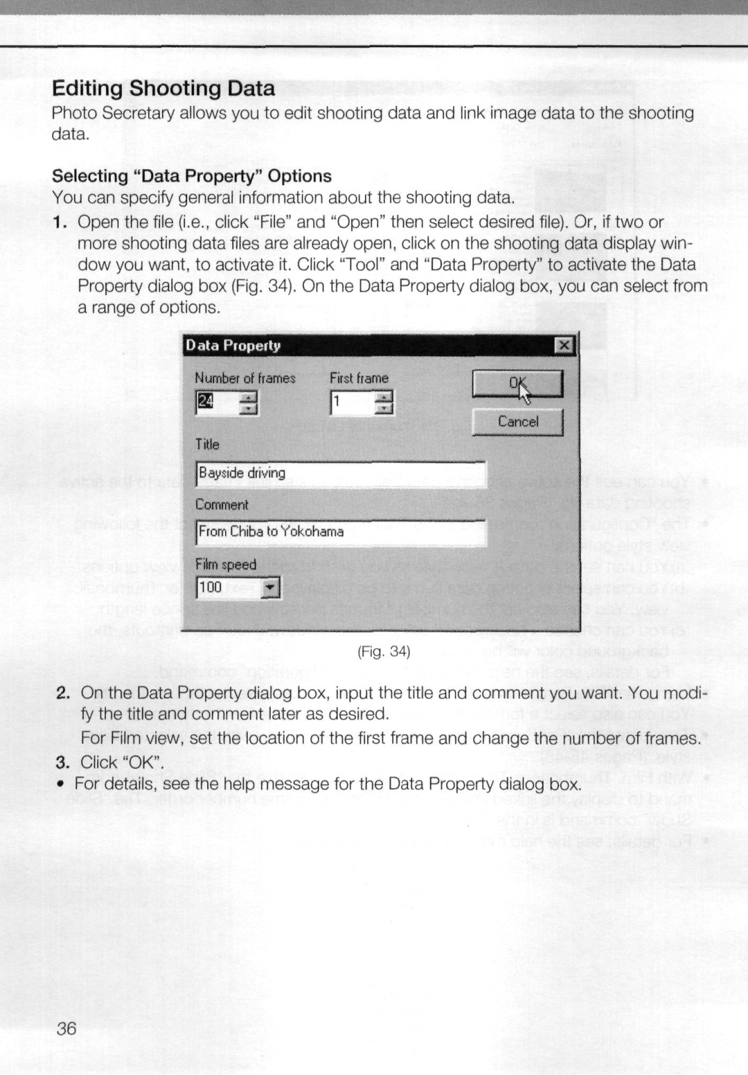 Nikon AC-2WE instruction manual Editing Shooting Data, Selecting Data Property Options 