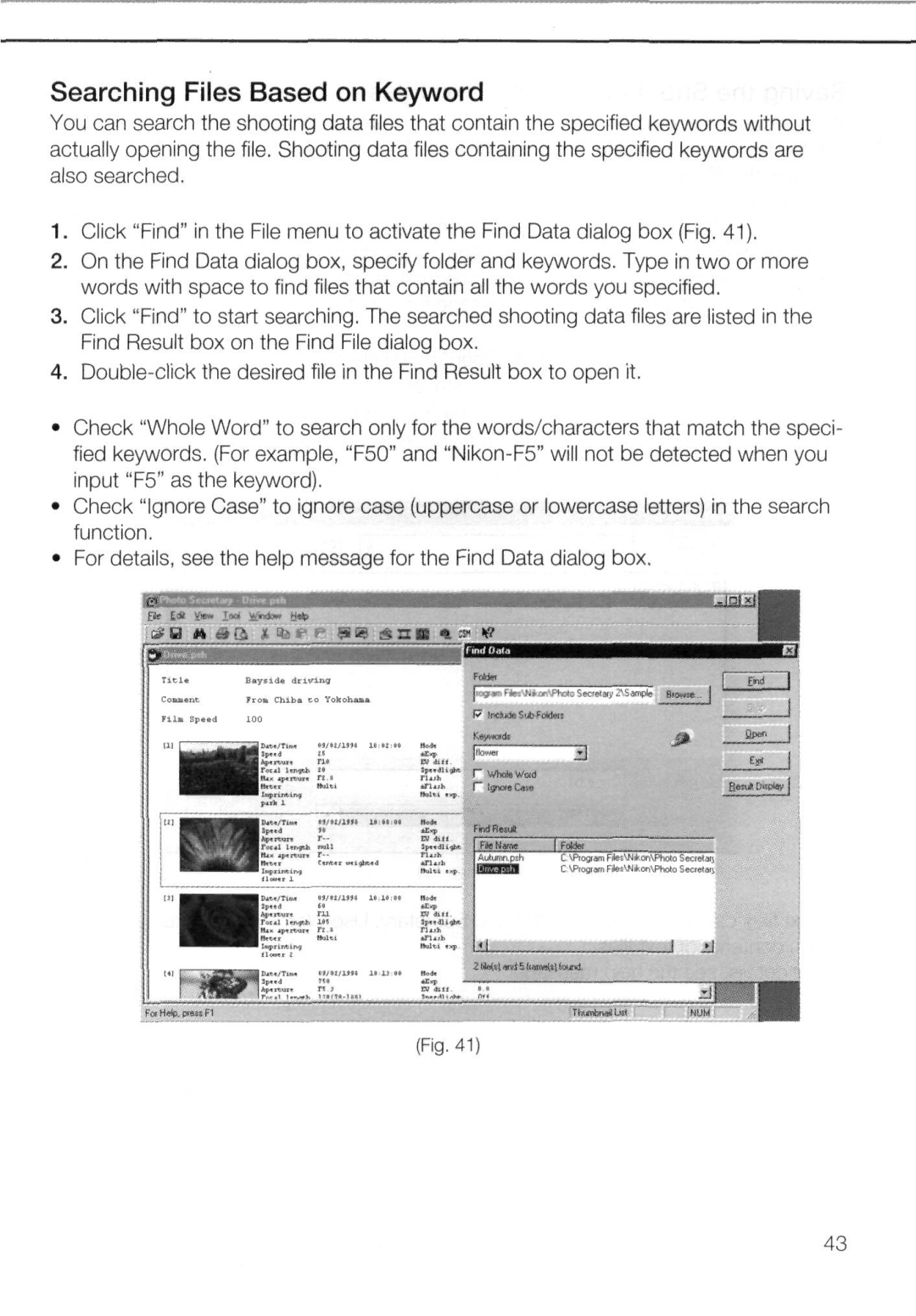 Nikon AC-2WE instruction manual Searching Files Based on Keyword, » a 