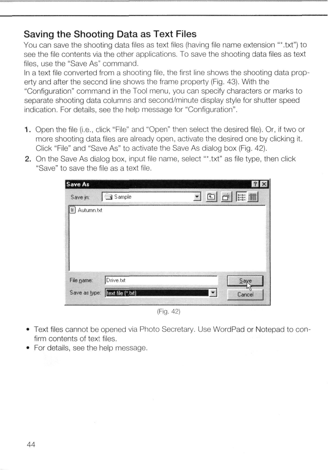 Nikon AC-2WE instruction manual Saving the Shooting Data as Text Files 