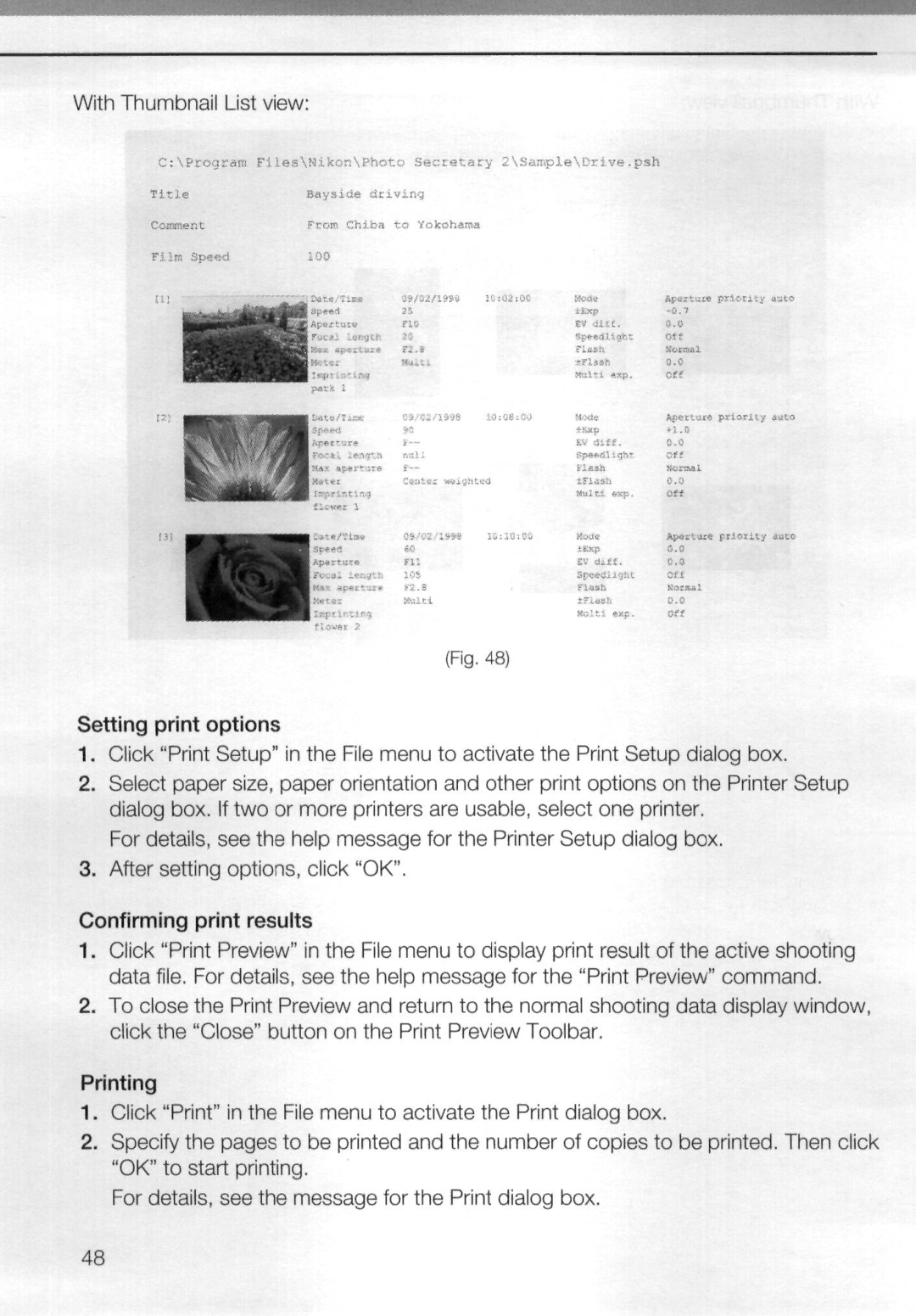 Nikon AC-2WE instruction manual Setting print options, Confirming print results, Printing 