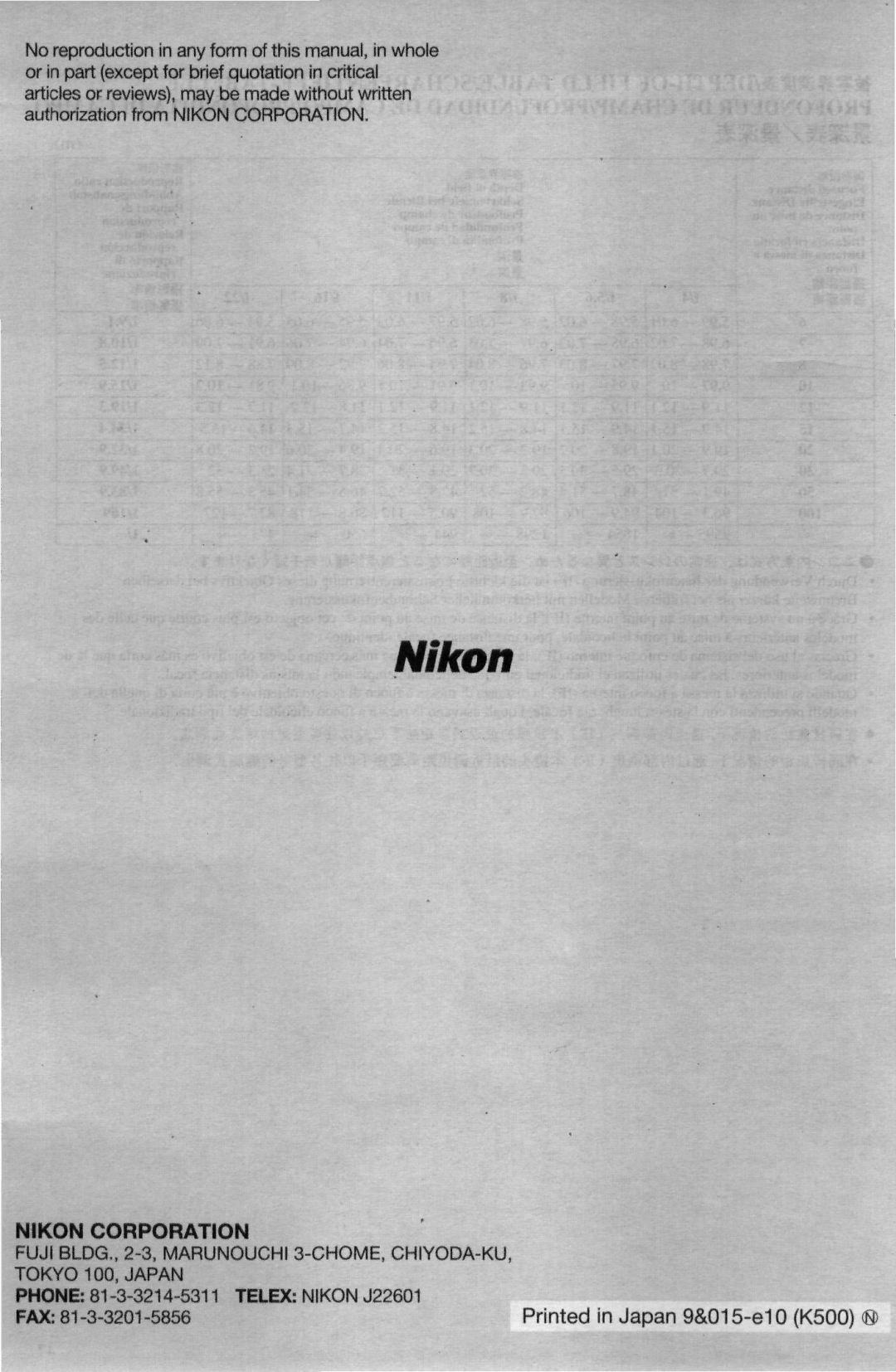 Nikon AF-I Nikkor ED 600mm f/4 D IF instruction manual Nikon 