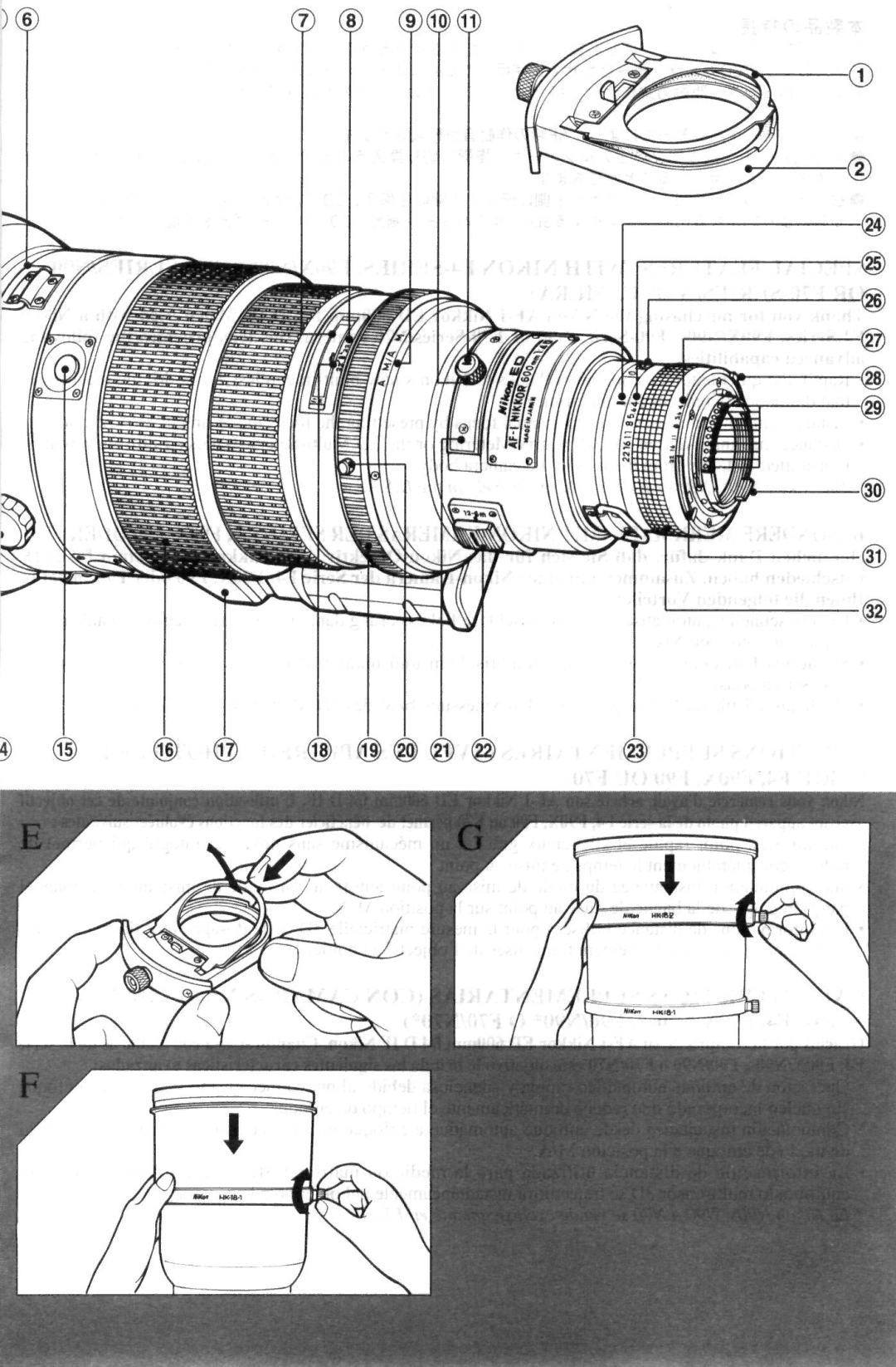 Nikon AF-I Nikkor ED 600mm f/4 D IF instruction manual Fk~ 