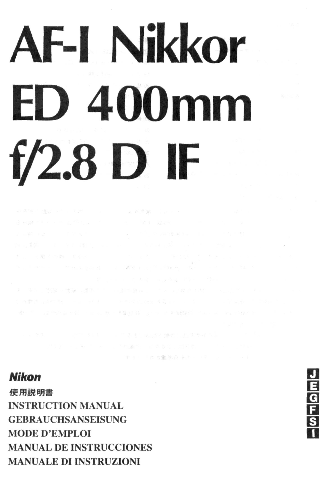 Nikon instruction manual AF-I Nikkor ED 400mm #2.8 D if 