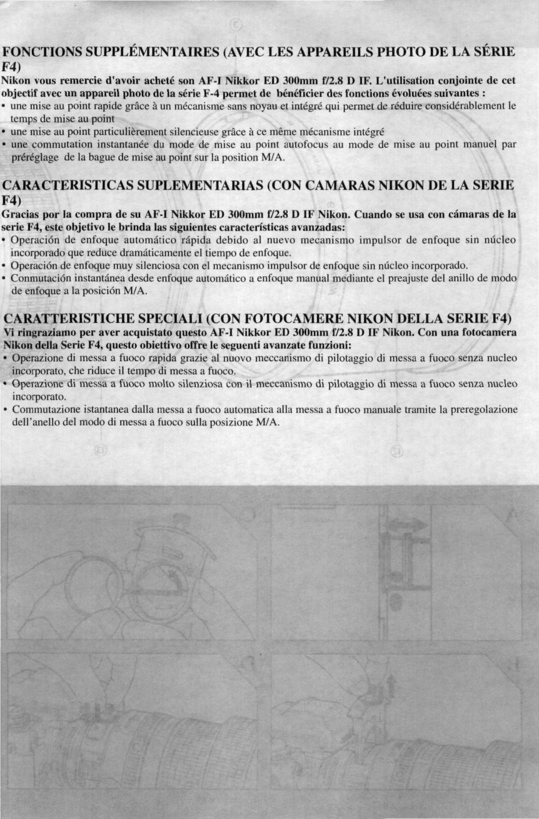 Nikon AF-I instruction manual Caratteristiche Speciali CON Fotocamere Nikon Della Serie F4 