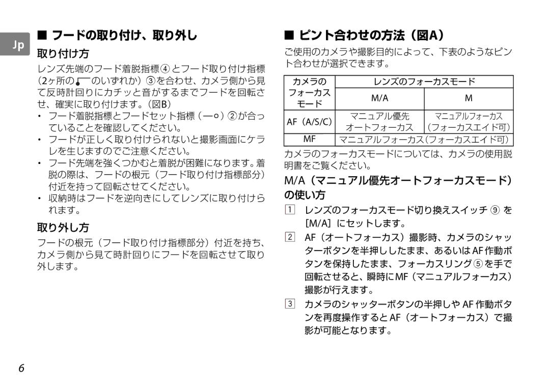 Nikon AF-S DX NIKKOR user manual Jp フードの取り付け、取り外し 