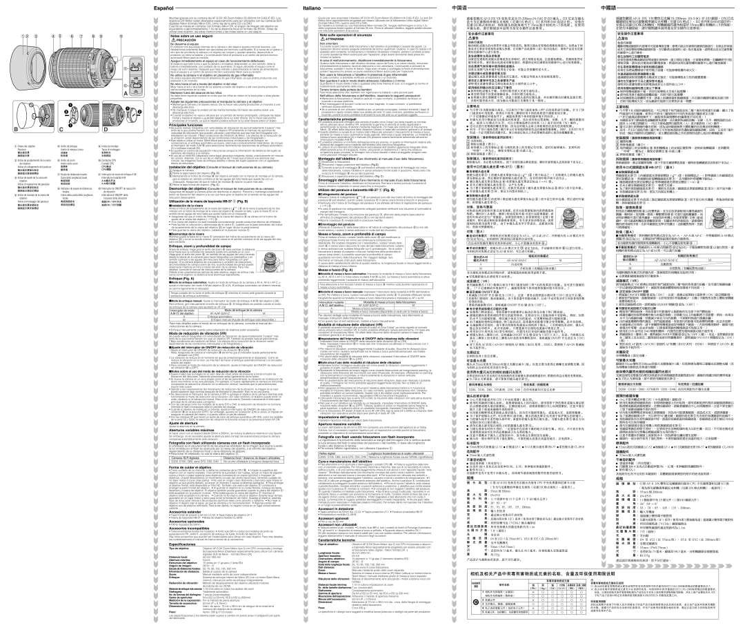 Nikon AF-S DX VR Zoom, 2166 Notas sobre un uso seguro, Principales funciones, Enfoque, zoom y profundidad de campo 