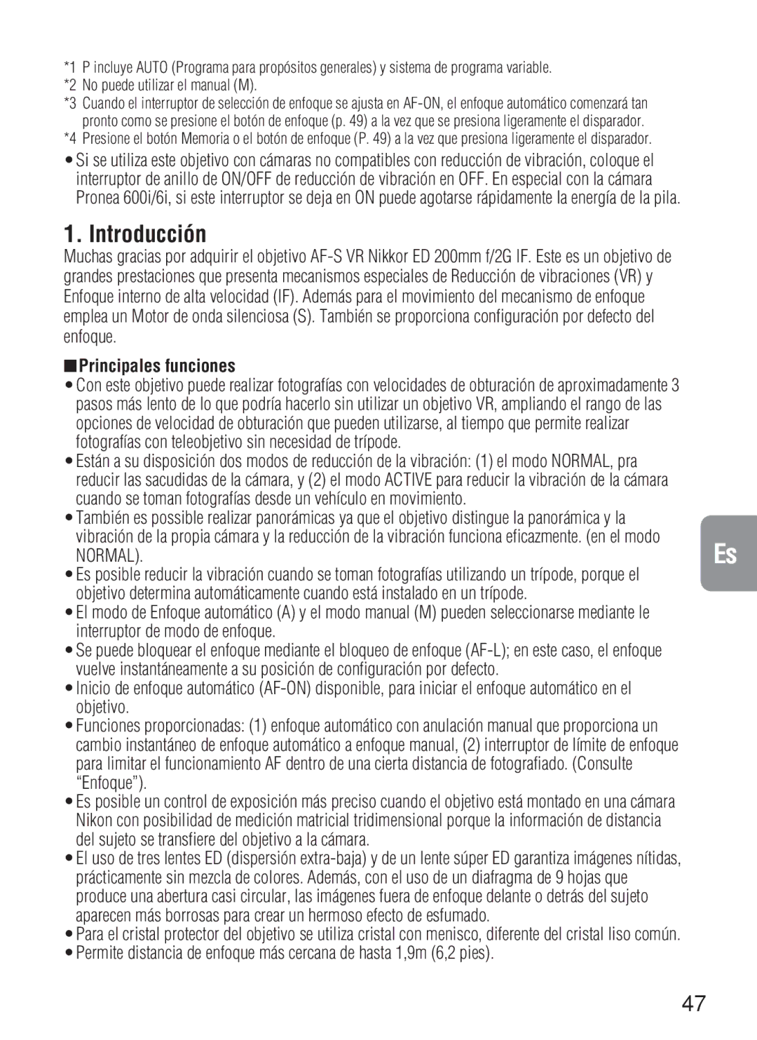 Nikon 2188, AF-S VR instruction manual Introducción, Principales funciones 