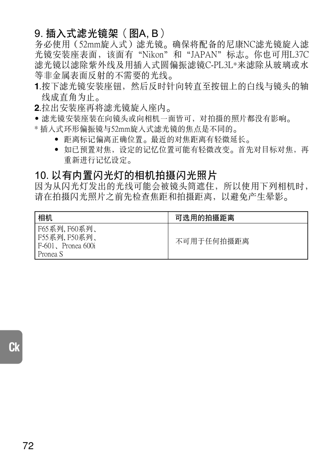 Nikon AF-S VR, 2188 instruction manual 插入式濾光鏡架（圖a, B） 