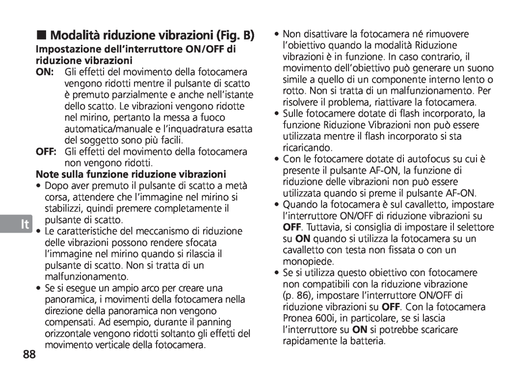 Nikon AF-S manual Modalità riduzione vibrazioni Fig. B, Jp En De Fr Es Se Ru Nl It Cz Sk Ck Ch Kr 