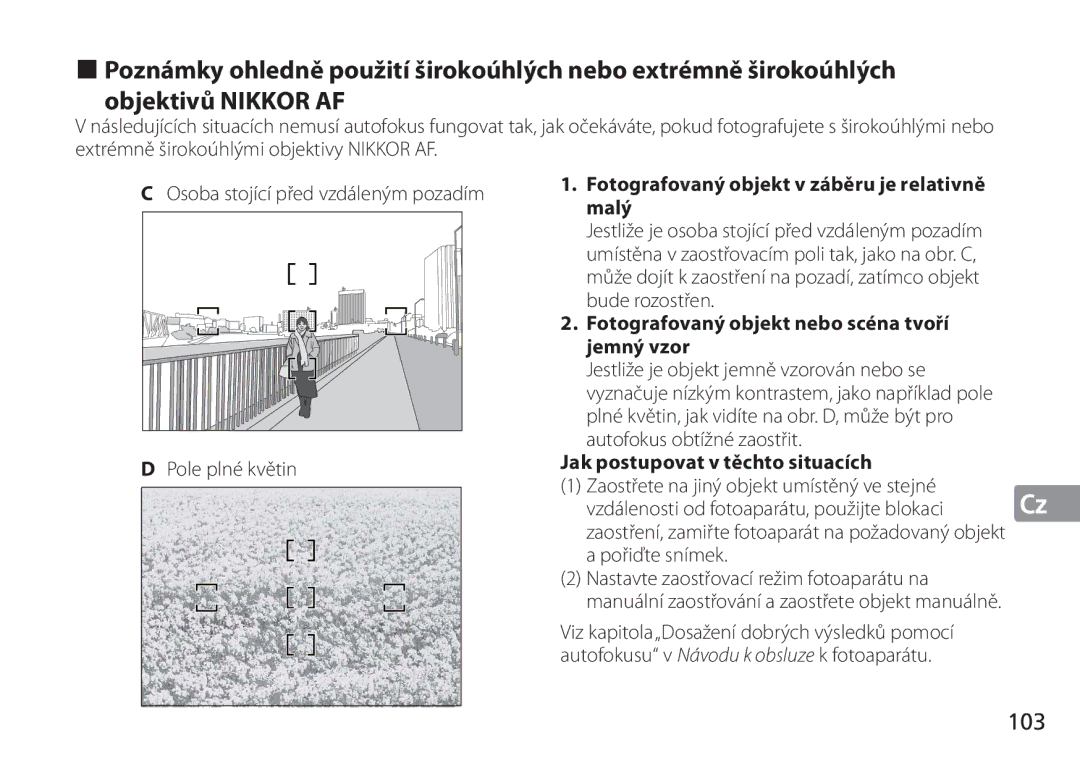 Nikon AF-S manual 103, Malý, Fotografovaný objekt nebo scéna tvoří, Jemný vzor, Jak postupovat v těchto situacích 