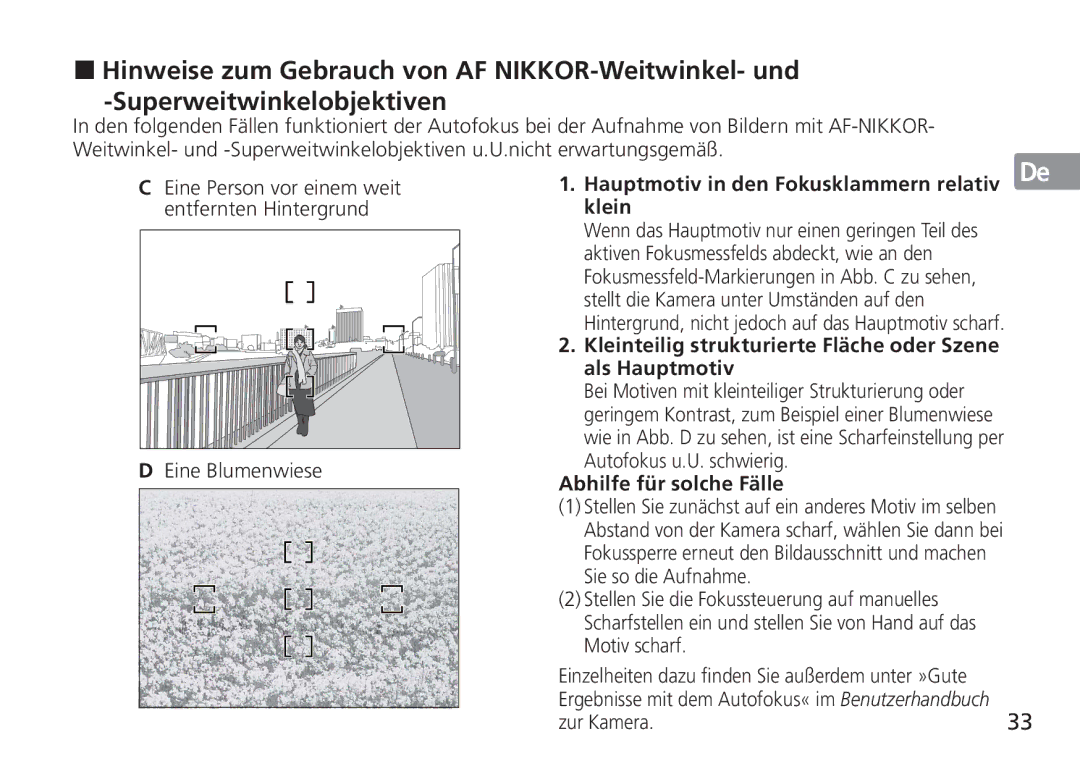 Nikon AF-S manual Eine Blumenwiese, Autofokus u.U. schwierig, Abhilfe für solche Fälle 