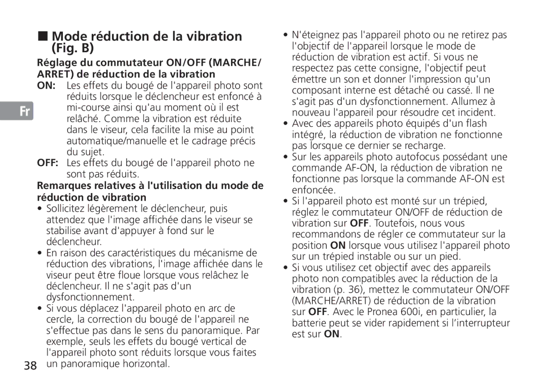 Nikon AF-S manual Mode réduction de la vibration, Se OFF, Réduction de vibration 