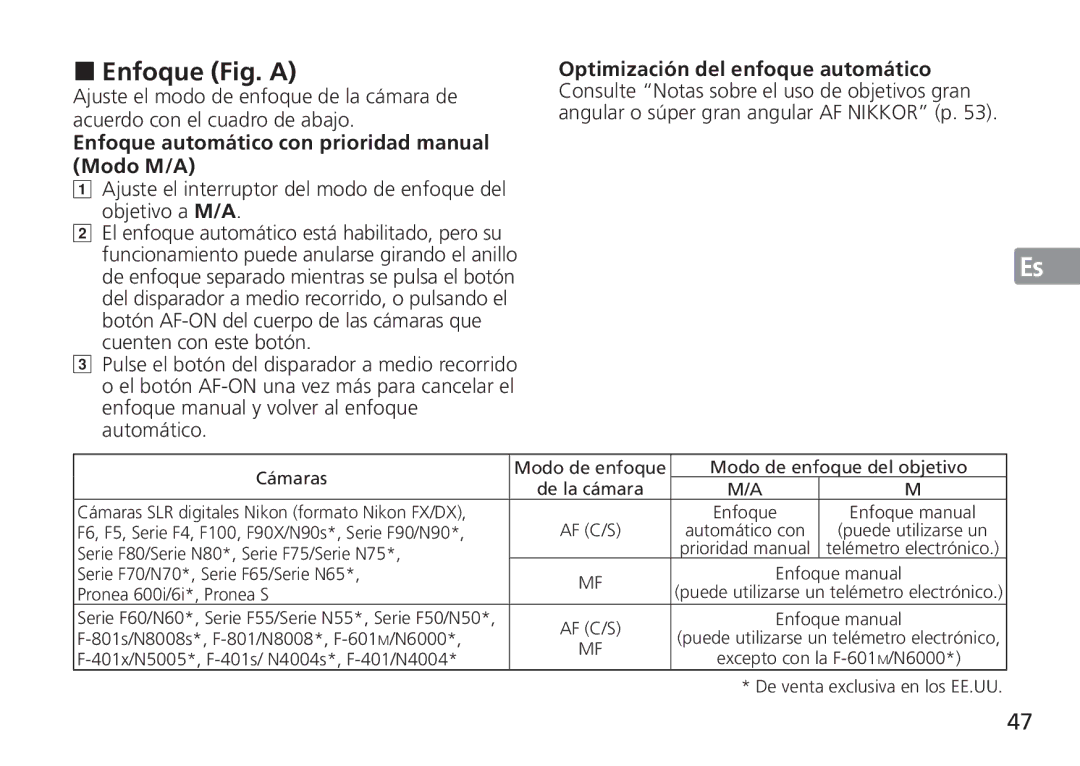 Nikon AF-S Enfoque Fig. a, Enfoque automático con prioridad manual Modo M/A, Optimización del enfoque automático 