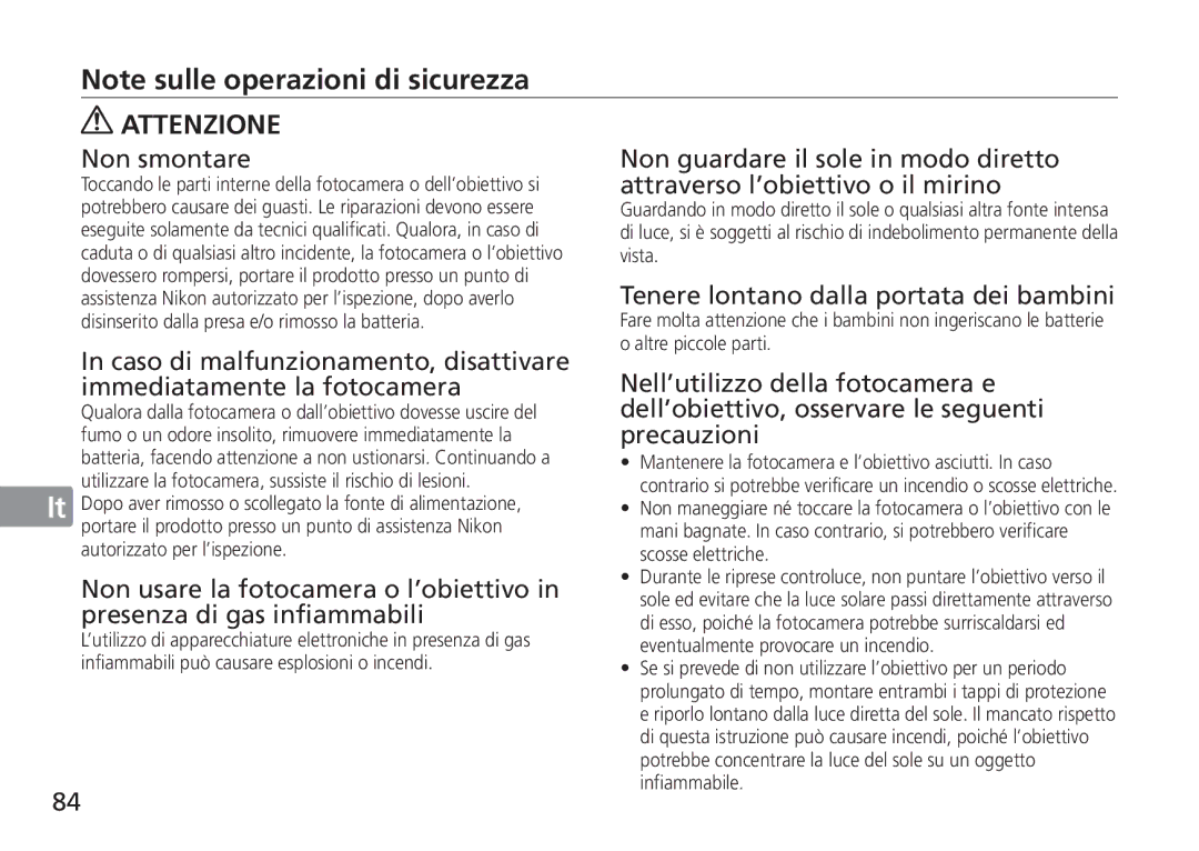 Nikon AF-S manual Non smontare, Tenere lontano dalla portata dei bambini 