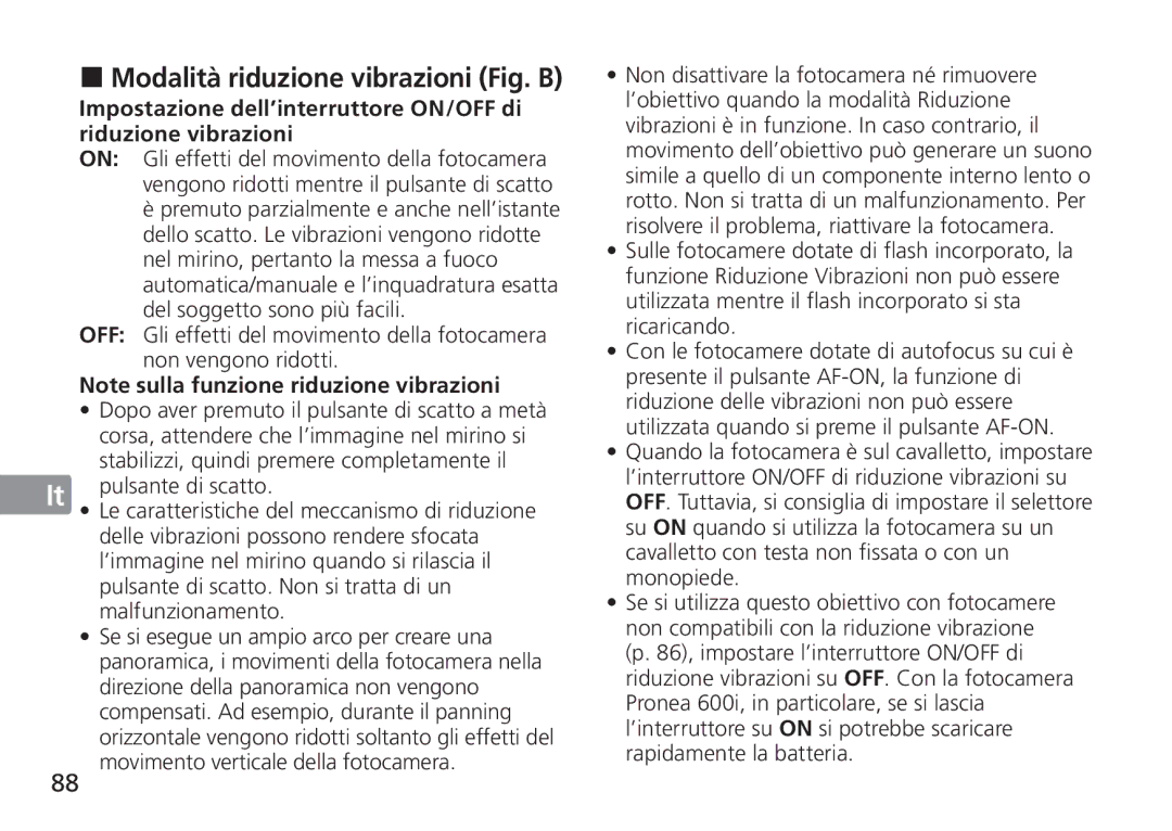 Nikon AF-S manual Modalità riduzione vibrazioni Fig. B 