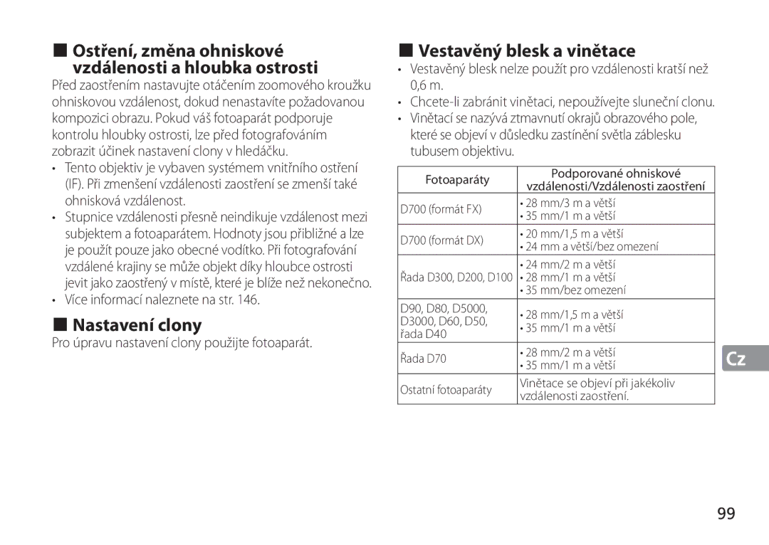 Nikon AF-S manual Nastavení clony, Vestavěný blesk a vinětace, Více informací naleznete na str 