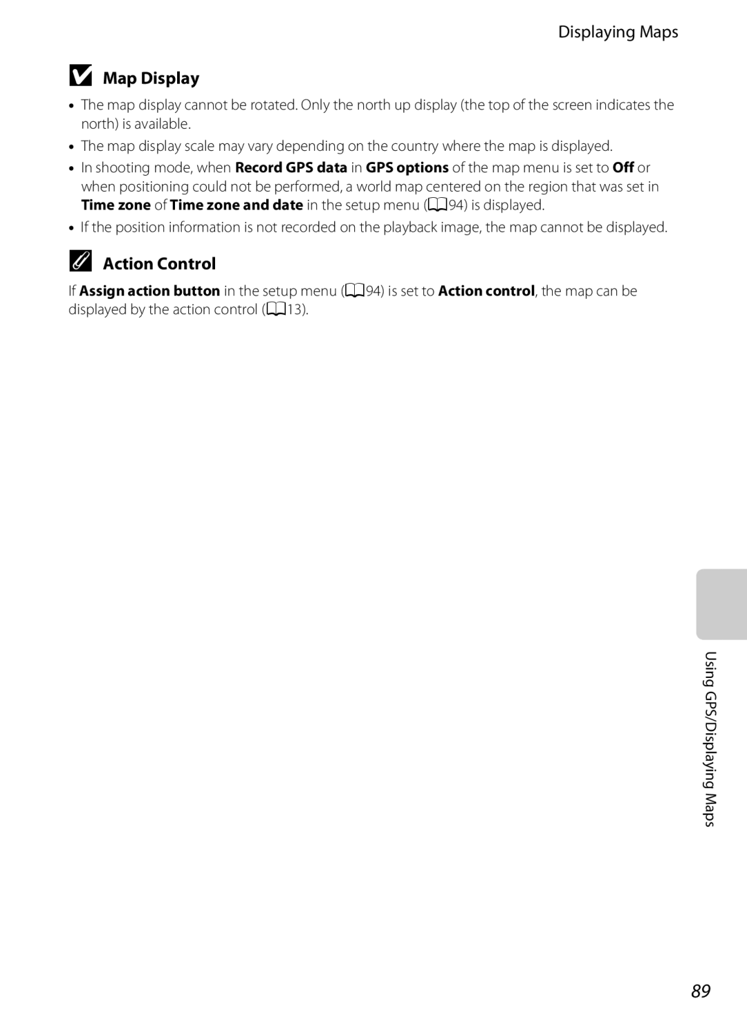 Nikon COOLPIX AW100 manual Displaying Maps, Map Display 