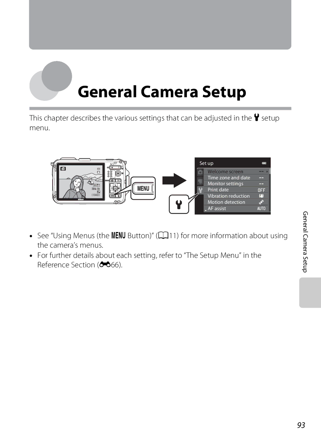 Nikon COOLPIX AW100 manual General Camera Setup 