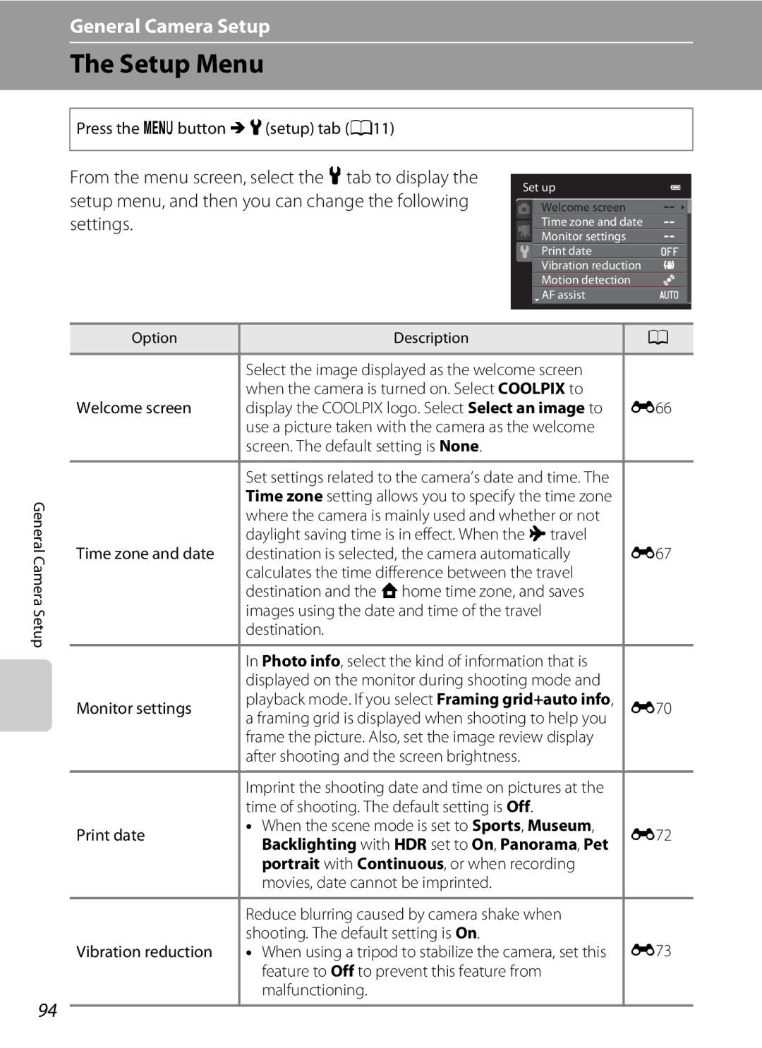 Nikon COOLPIX AW100 manual Setup Menu 