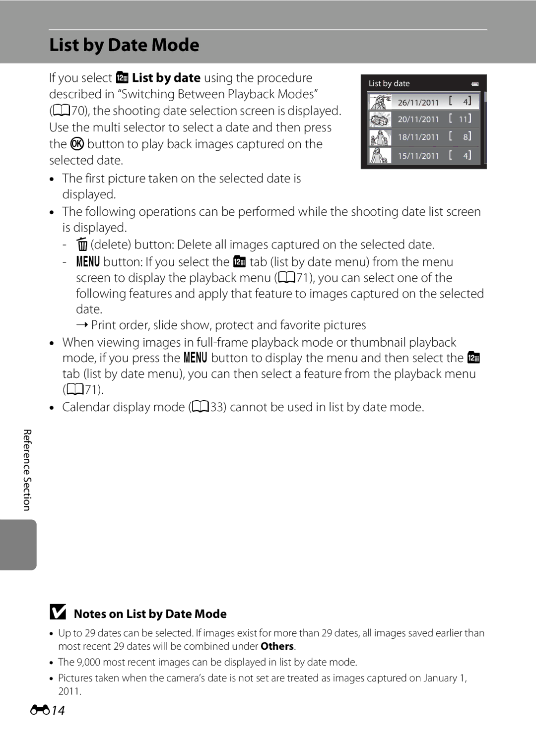 Nikon COOLPIX AW100 manual List by Date Mode, E14 