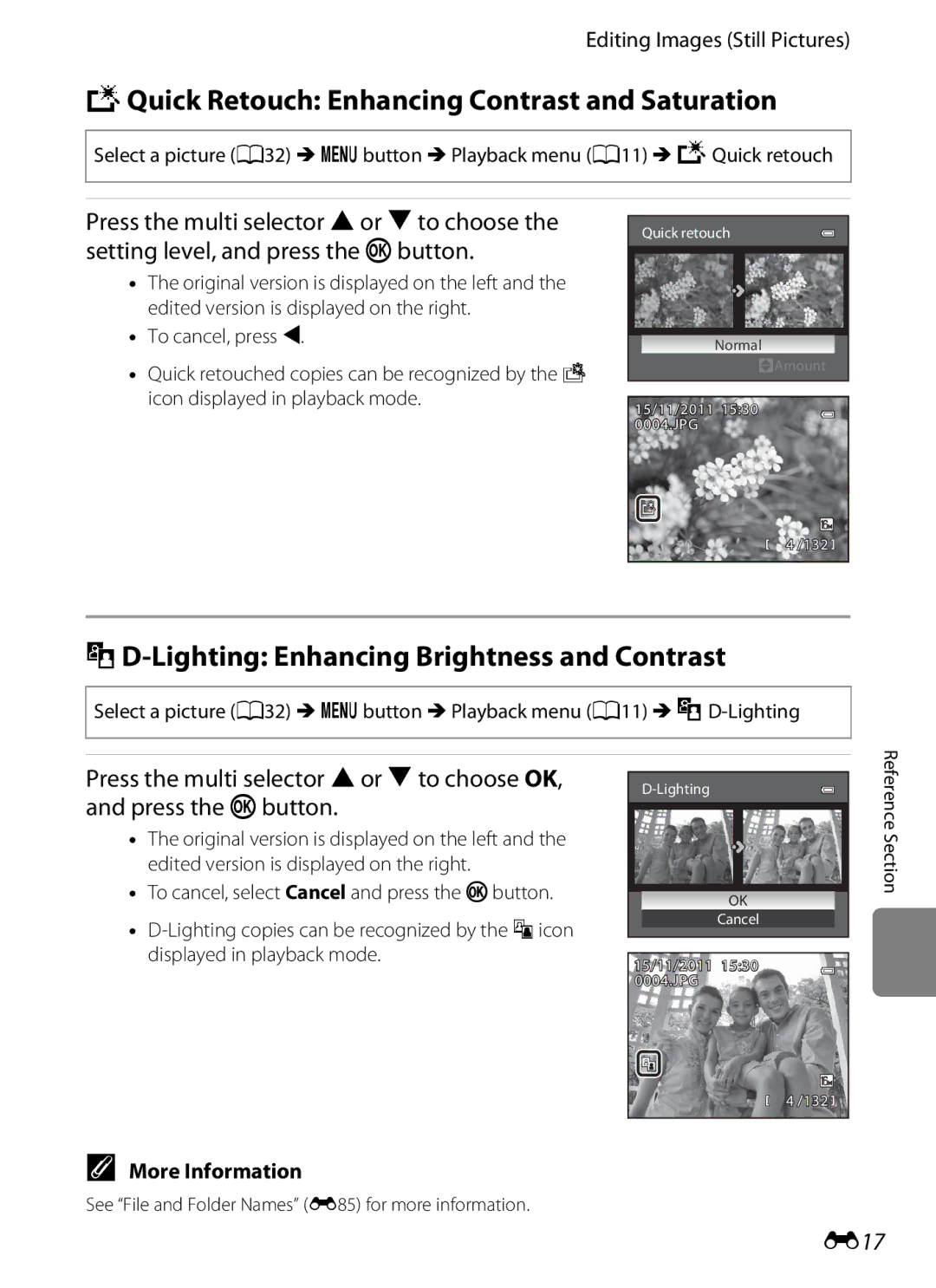 Nikon COOLPIX AW100 KQuick Retouch Enhancing Contrast and Saturation, ID-Lighting Enhancing Brightness and Contrast, E17 