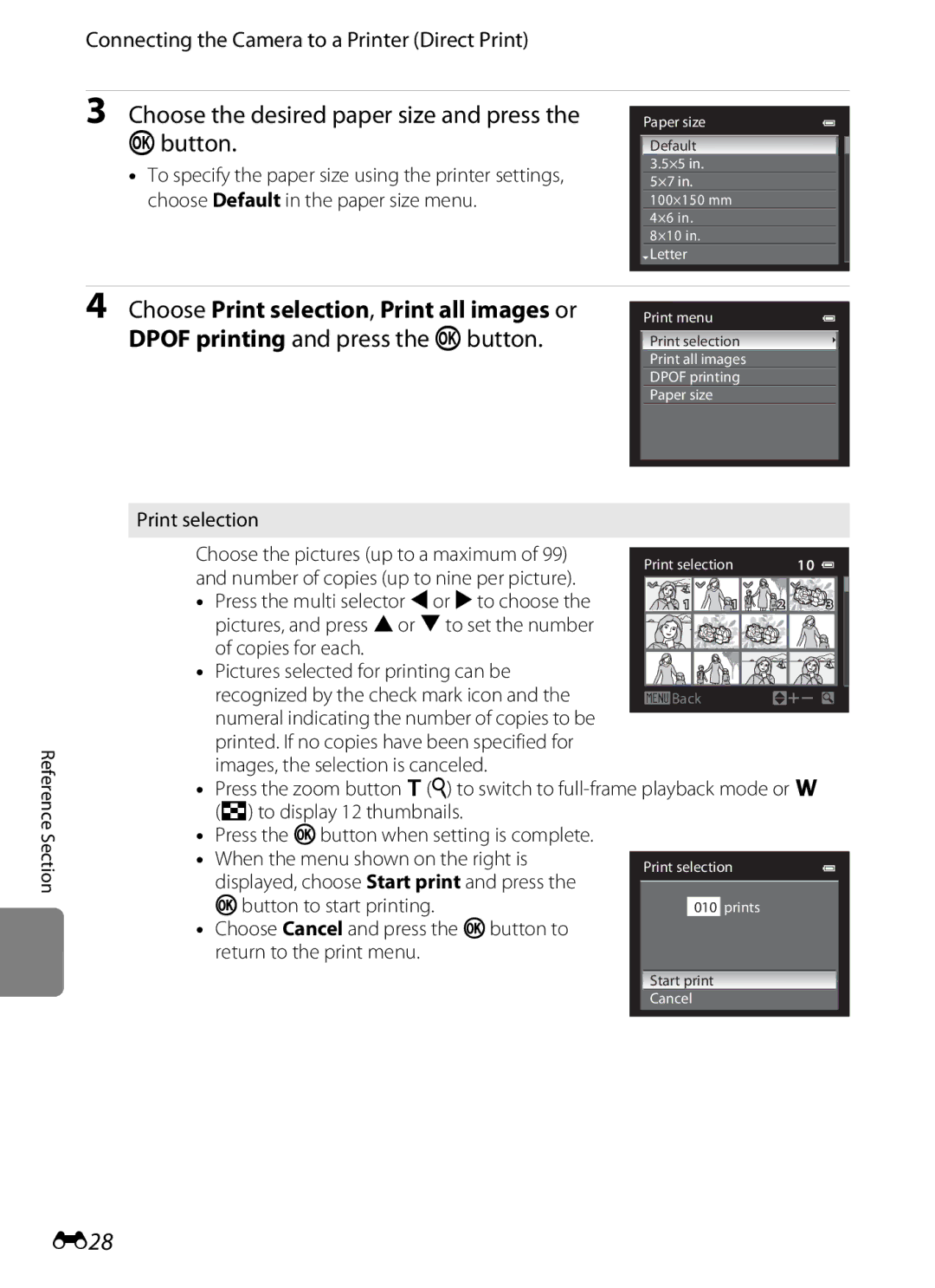 Nikon COOLPIX AW100 manual E28, Print selection 