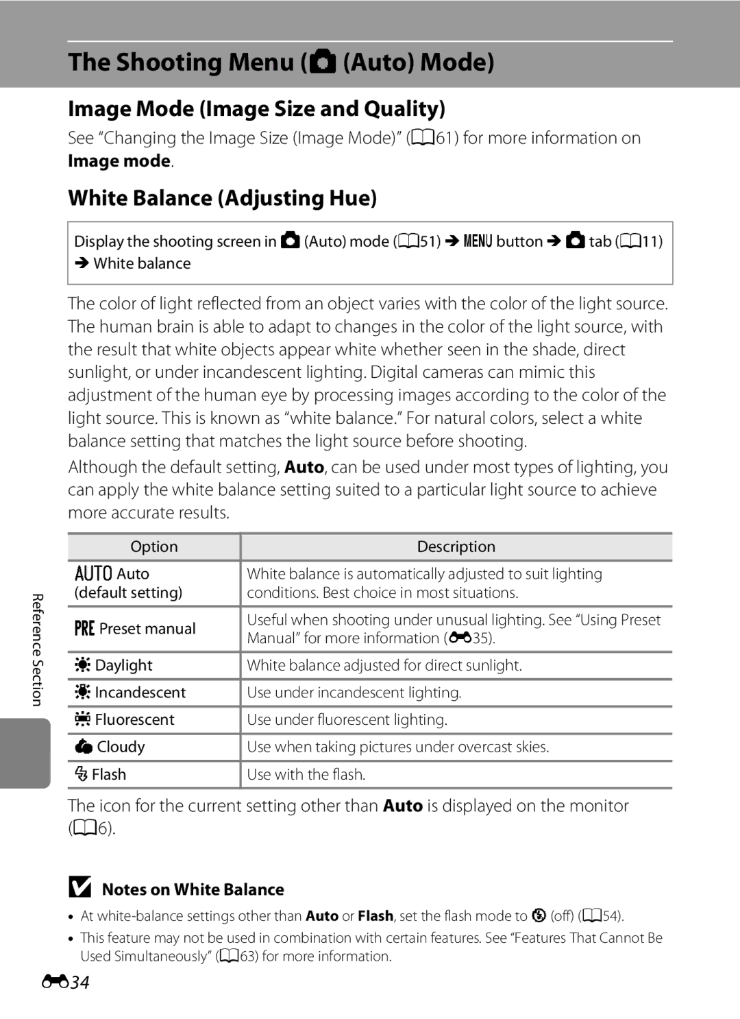 Nikon COOLPIX AW100 manual Shooting Menu AAuto Mode, White Balance Adjusting Hue, E34, Manual for more information E35 