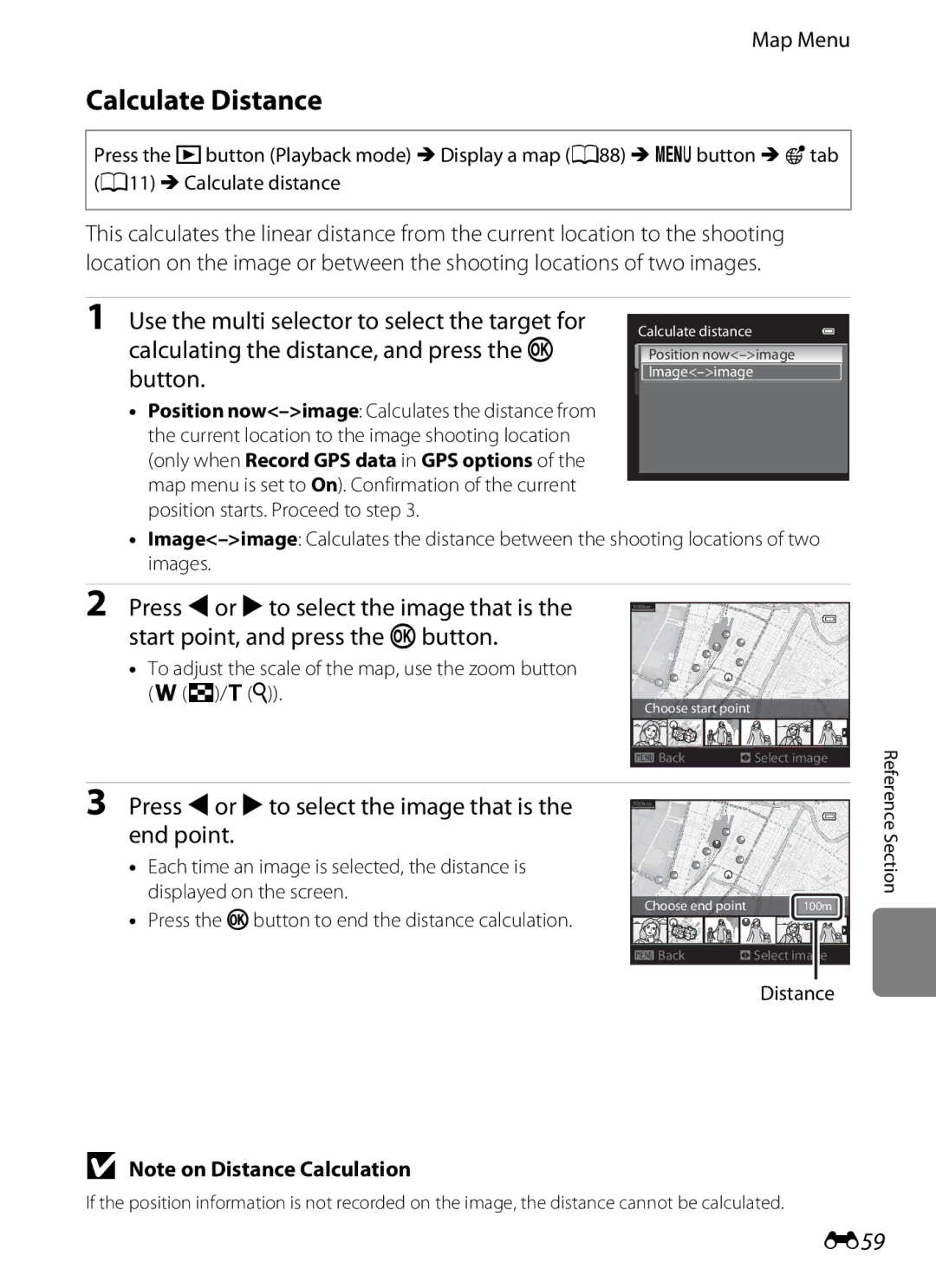 Nikon COOLPIX AW100 manual Calculate Distance, E59 