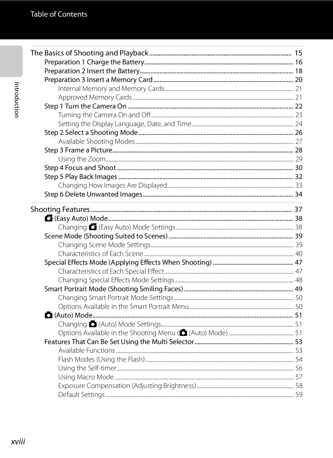 Nikon COOLPIX AW100 manual Xviii, Table of Contents 