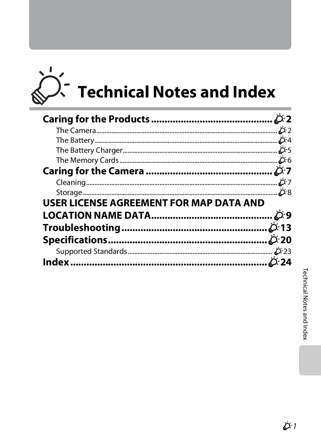 Nikon COOLPIX AW100 manual Caring for the Products, Caring for the Camera, Troubleshooting, Specifications, Index 