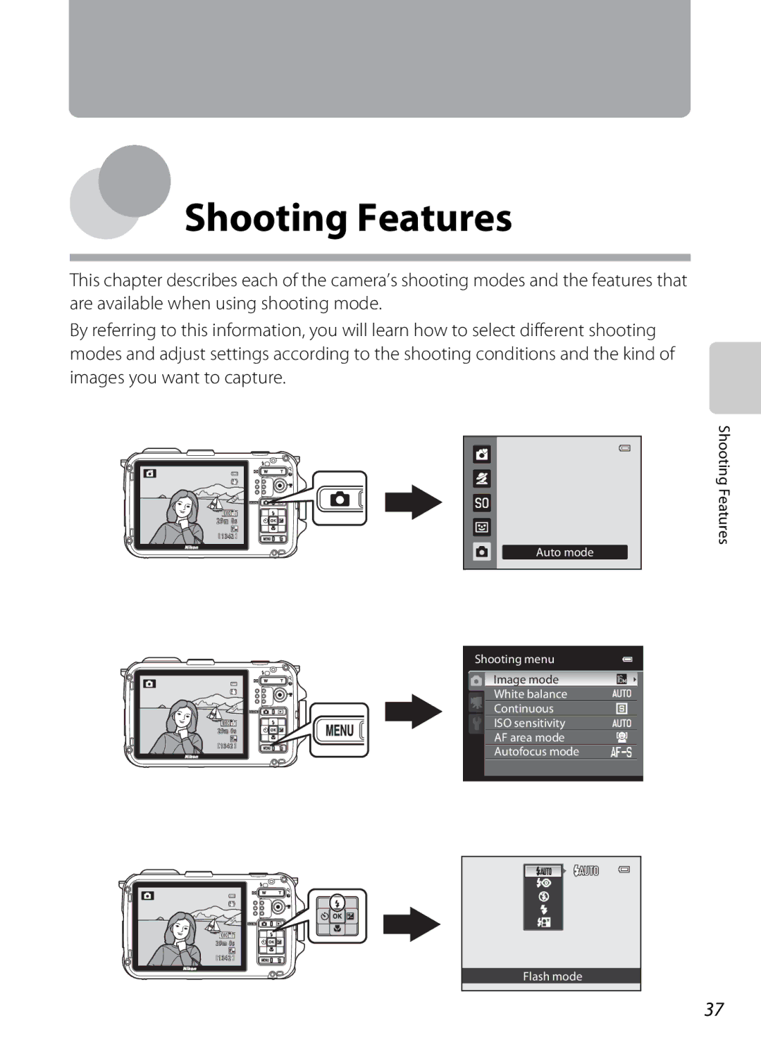 Nikon COOLPIX AW100 manual Shooting Features 