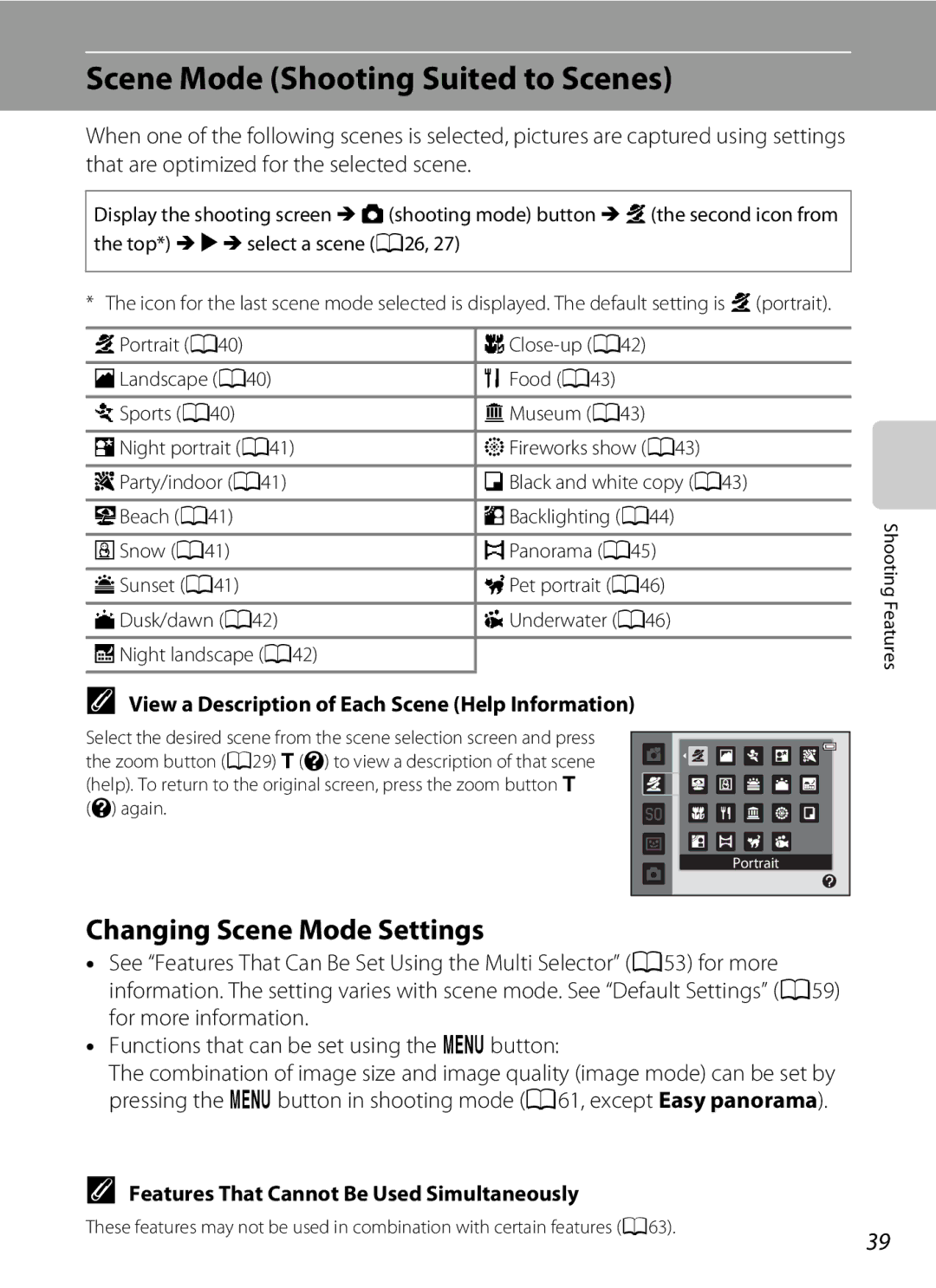 Nikon COOLPIX AW100 manual Scene Mode Shooting Suited to Scenes, Changing Scene Mode Settings 