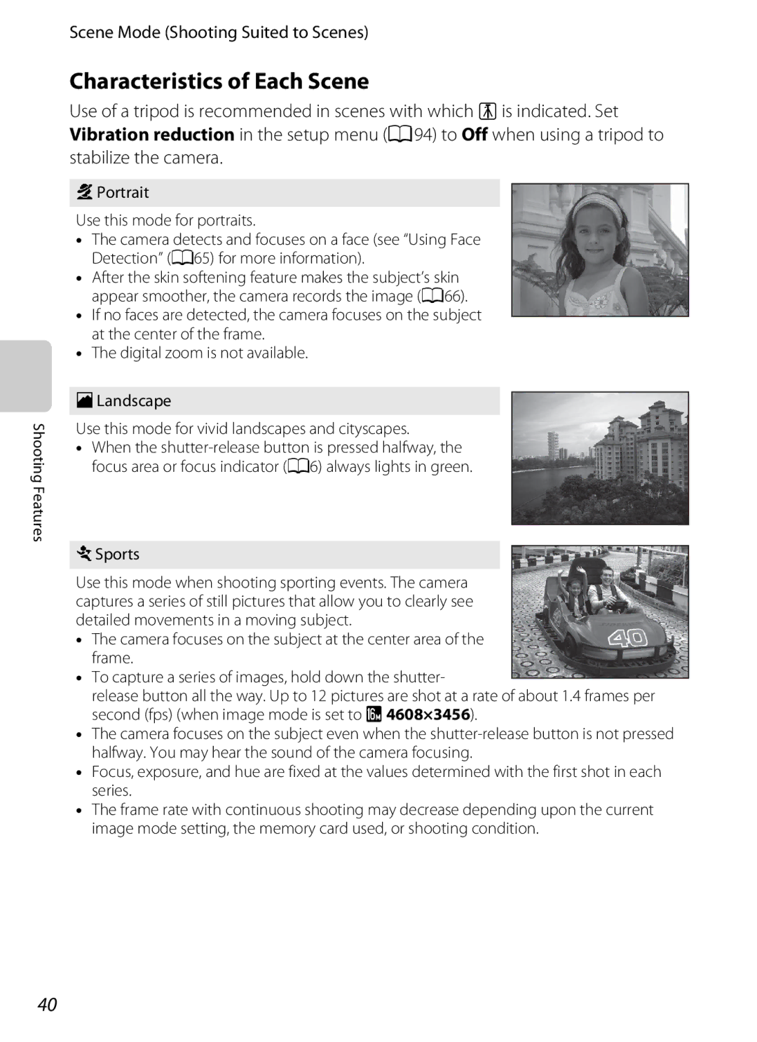 Nikon AW100 Characteristics of Each Scene, Scene Mode Shooting Suited to Scenes, Portrait Use this mode for portraits 