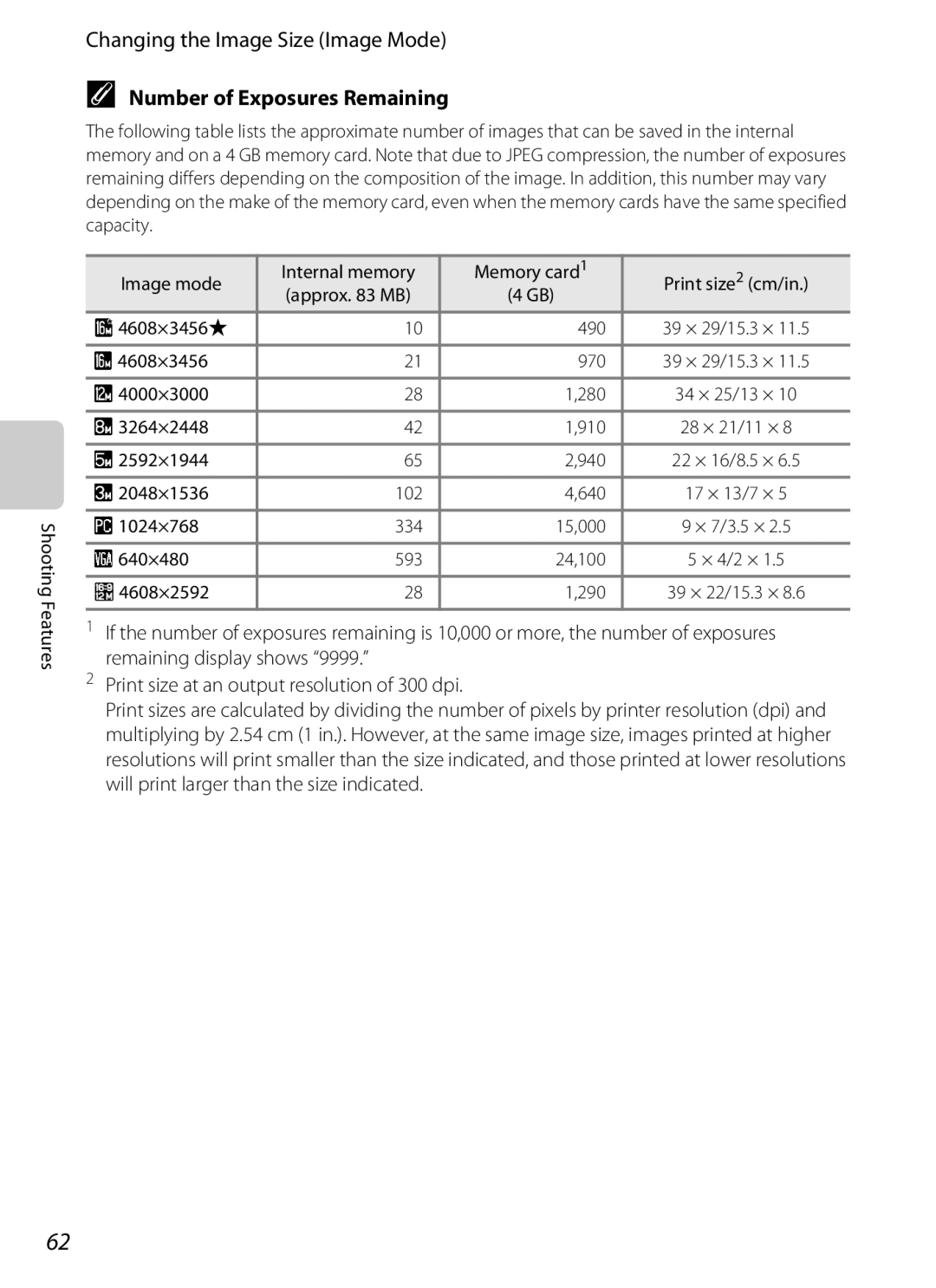 Nikon COOLPIX AW100 manual Changing the Image Size Image Mode, Number of Exposures Remaining 