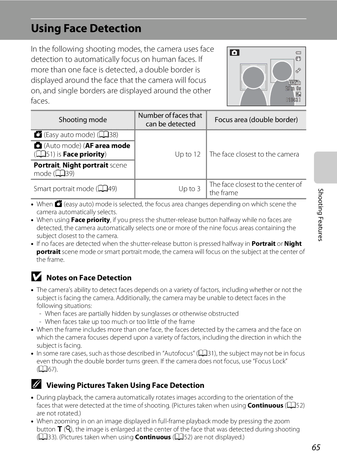 Nikon COOLPIX AW100 manual Faces, Viewing Pictures Taken Using Face Detection, A51 is Face priority 