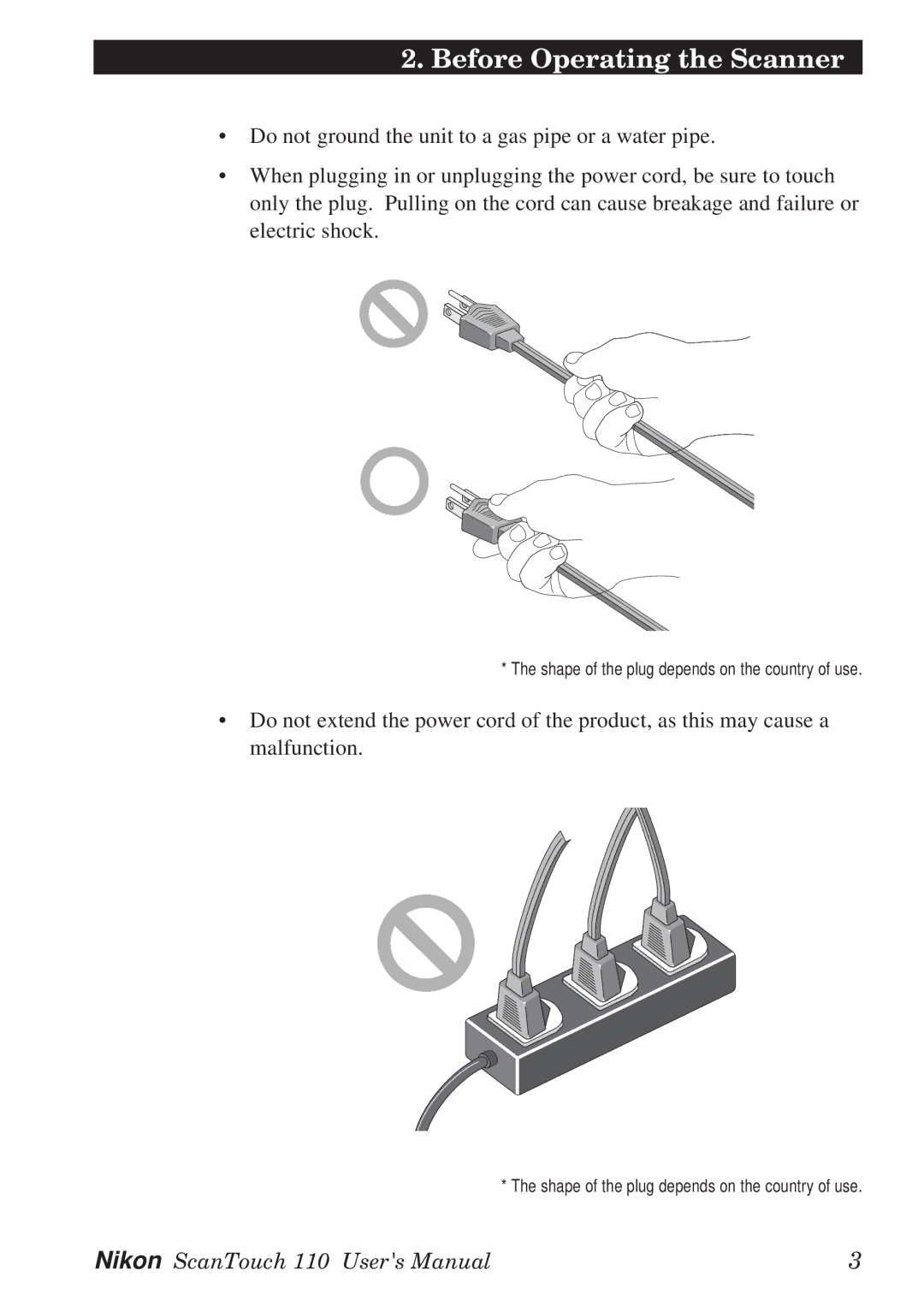 Nikon AX-110 manual Shape of the plug depends on the country of use 