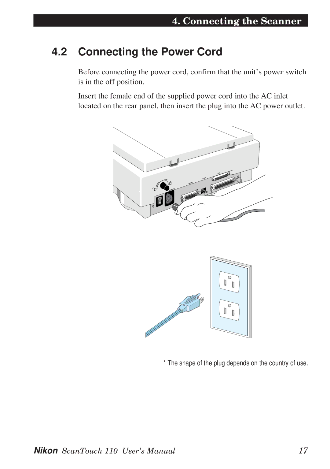 Nikon AX-110 manual Connecting the Power Cord 