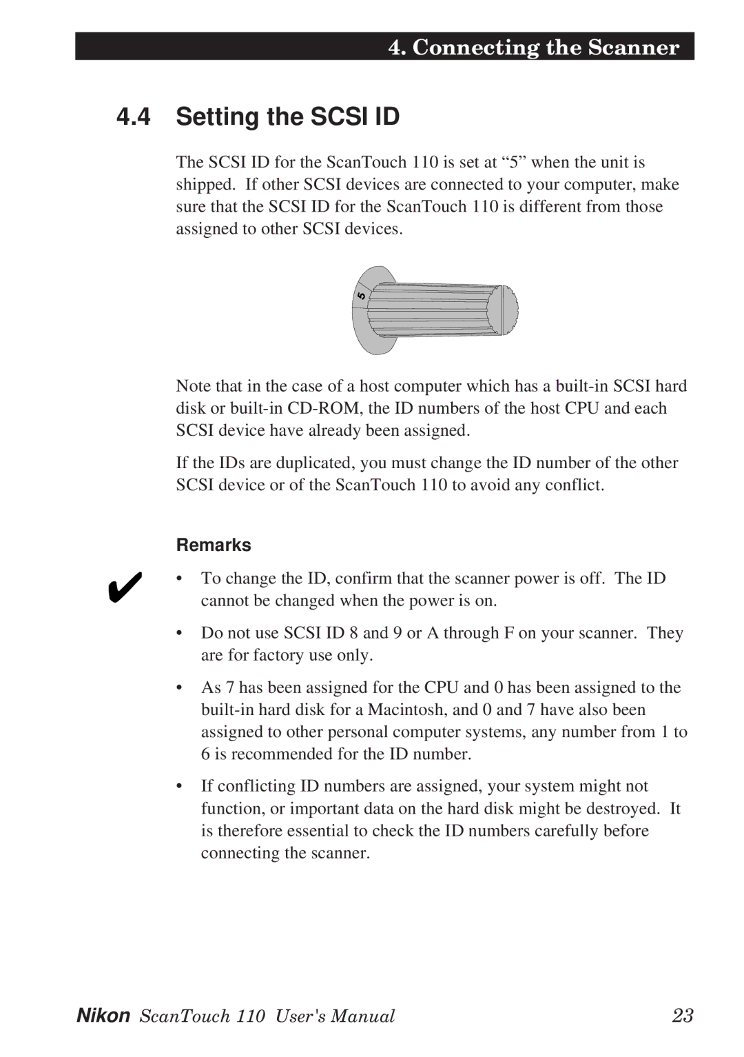 Nikon AX-110 manual Setting the Scsi ID 