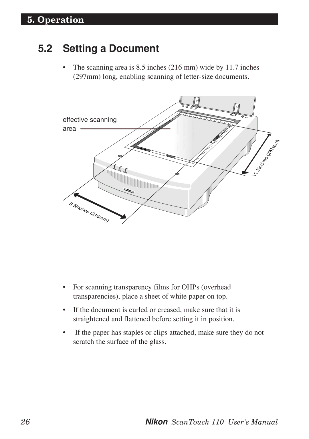 Nikon AX-110 manual Setting a Document 