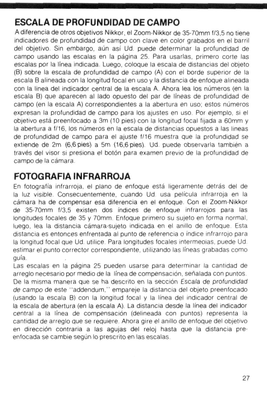 Nikon Camera Lens instruction manual Escala DE Profundidad DE Campo, Fotografiainfrarroja 