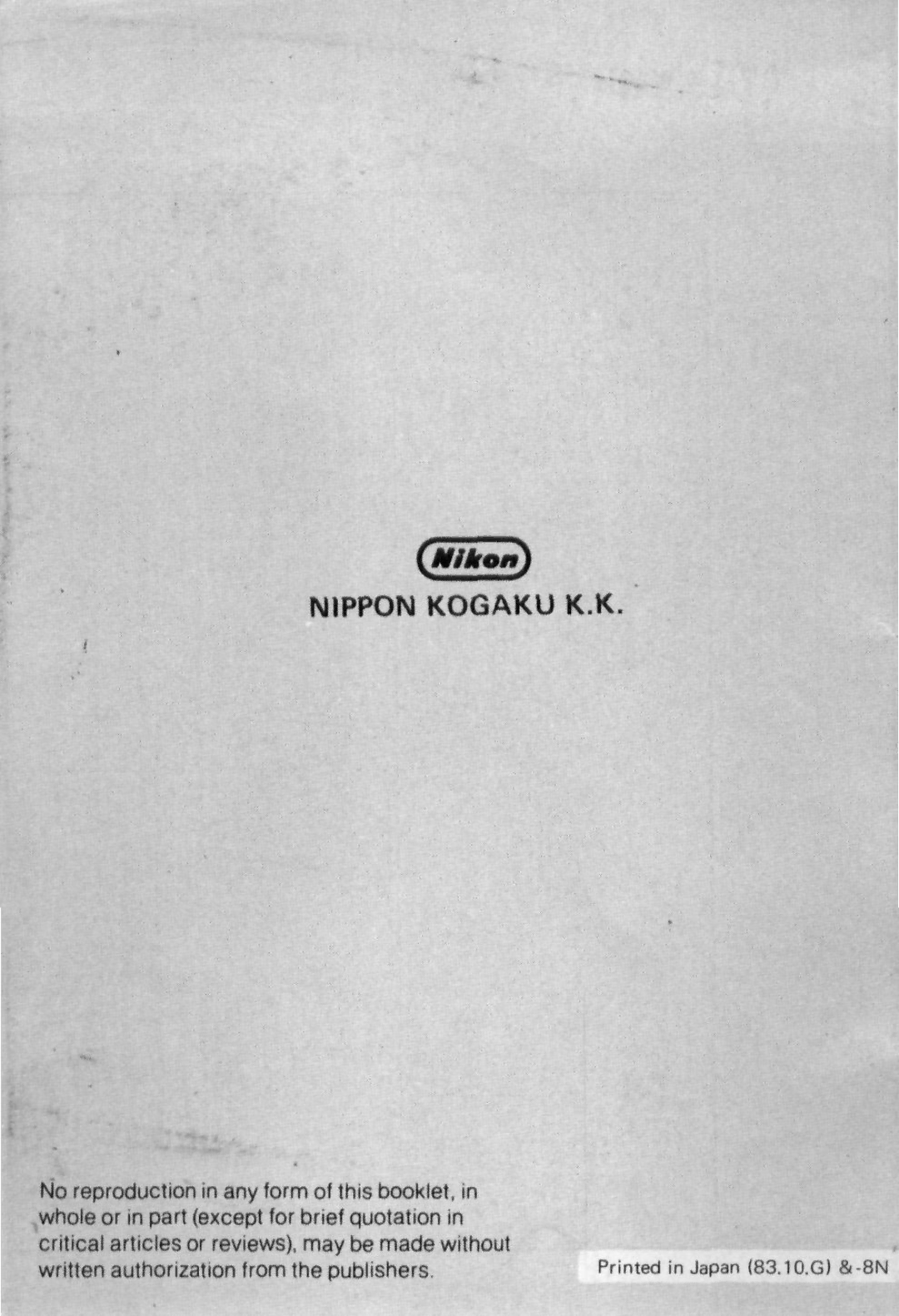 Nikon Camera Lens instruction manual Nippon Kogaku K.K 