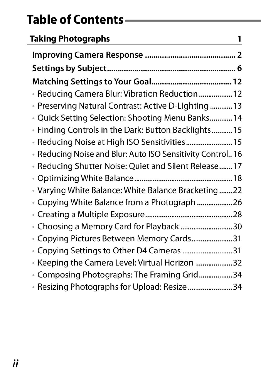 Nikon Camera manual Table of Contents 