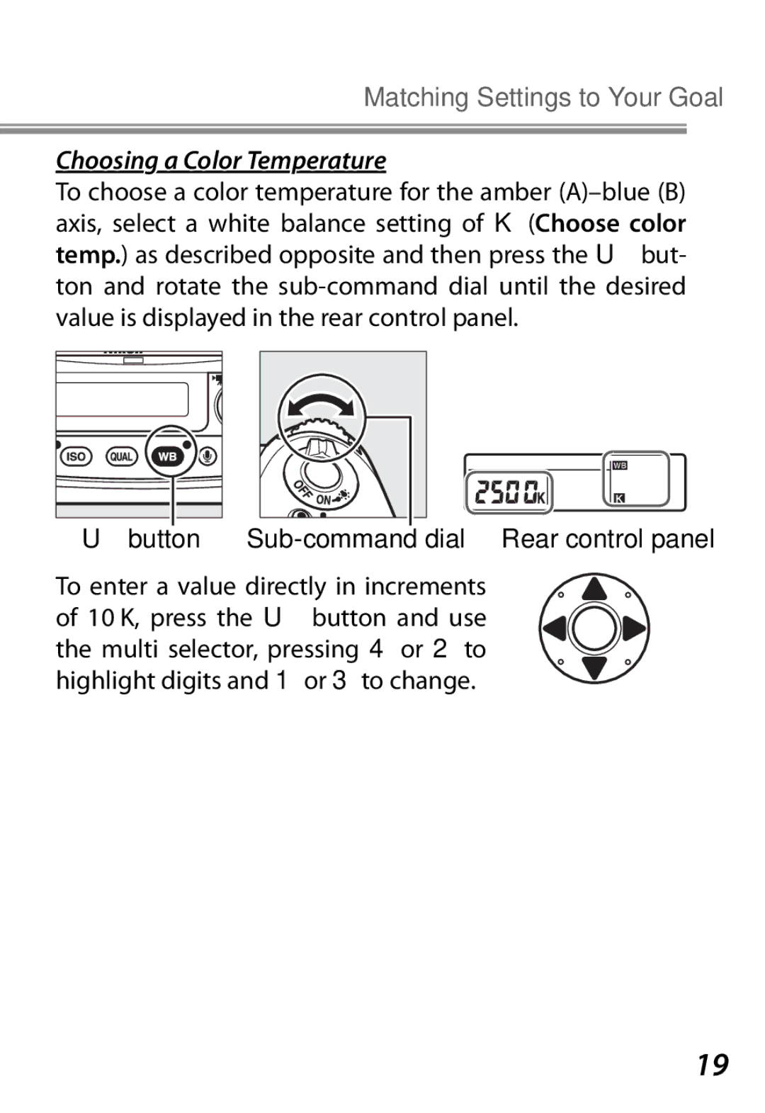 Nikon Camera manual Choosing a Color Temperature, Ubutton Sub-command dial Rear control panel 