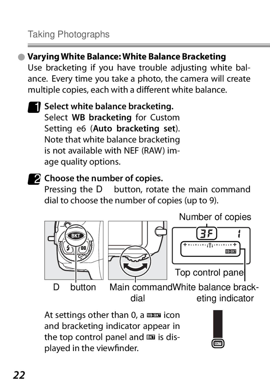 Nikon Camera manual Varying White Balance White Balance Bracketing, Choose the number of copies 