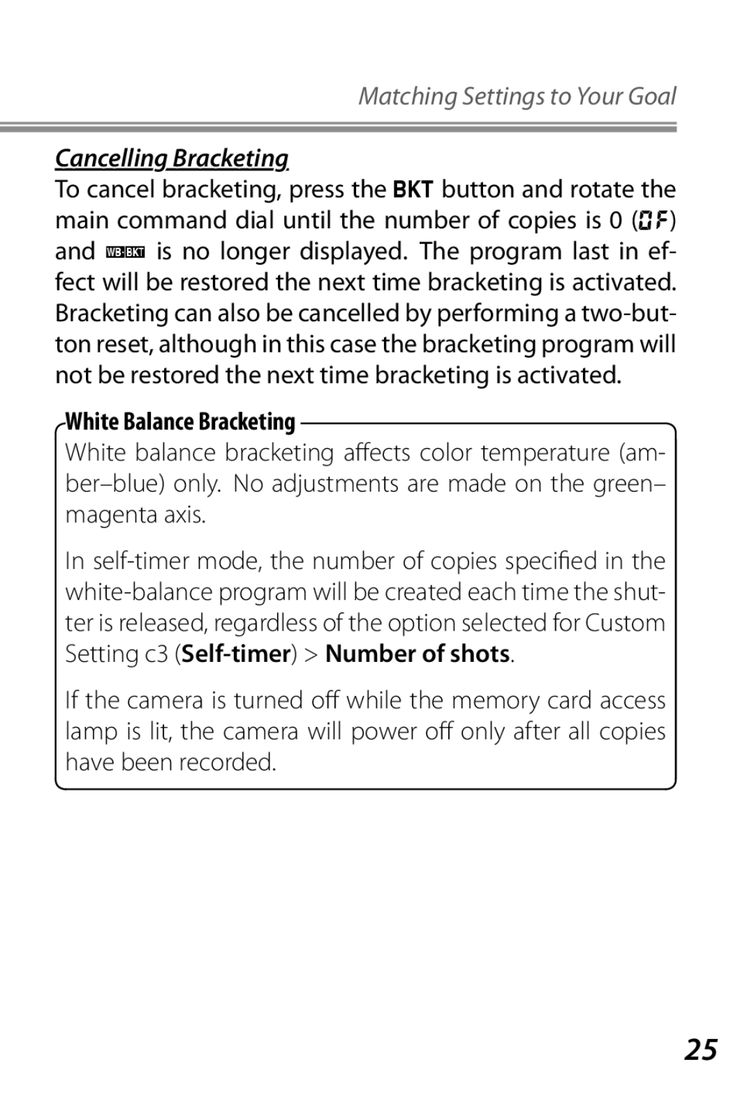 Nikon Camera manual Cancelling Bracketing, White Balance Bracketing 