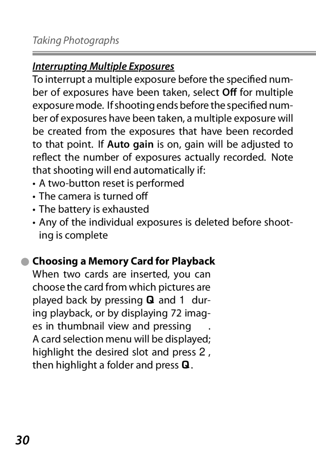 Nikon Camera manual Interrupting Multiple Exposures 